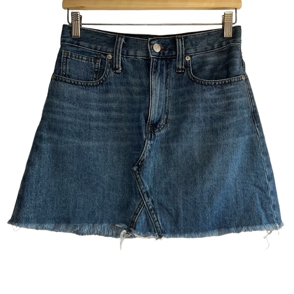 Madewell Rigid Denim a-line mini raw hem skirt size 26 excellent condition - Picture 4 of 13